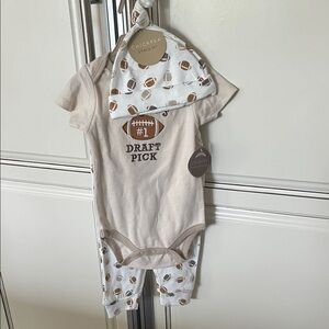 Chickpea Baby 3 piece Outfit Set with Football Design Daddy’s Draft Pick